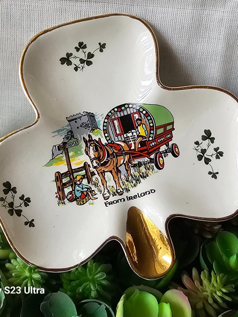 Vtg. Carrigaline Pottery Cork Ireland Shamrock-shaped Ashtray Trinket Dish